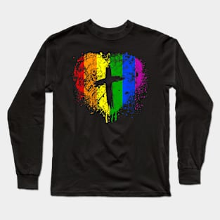 Heart with cross, Gay Pride, Christian religious Long Sleeve T-Shirt